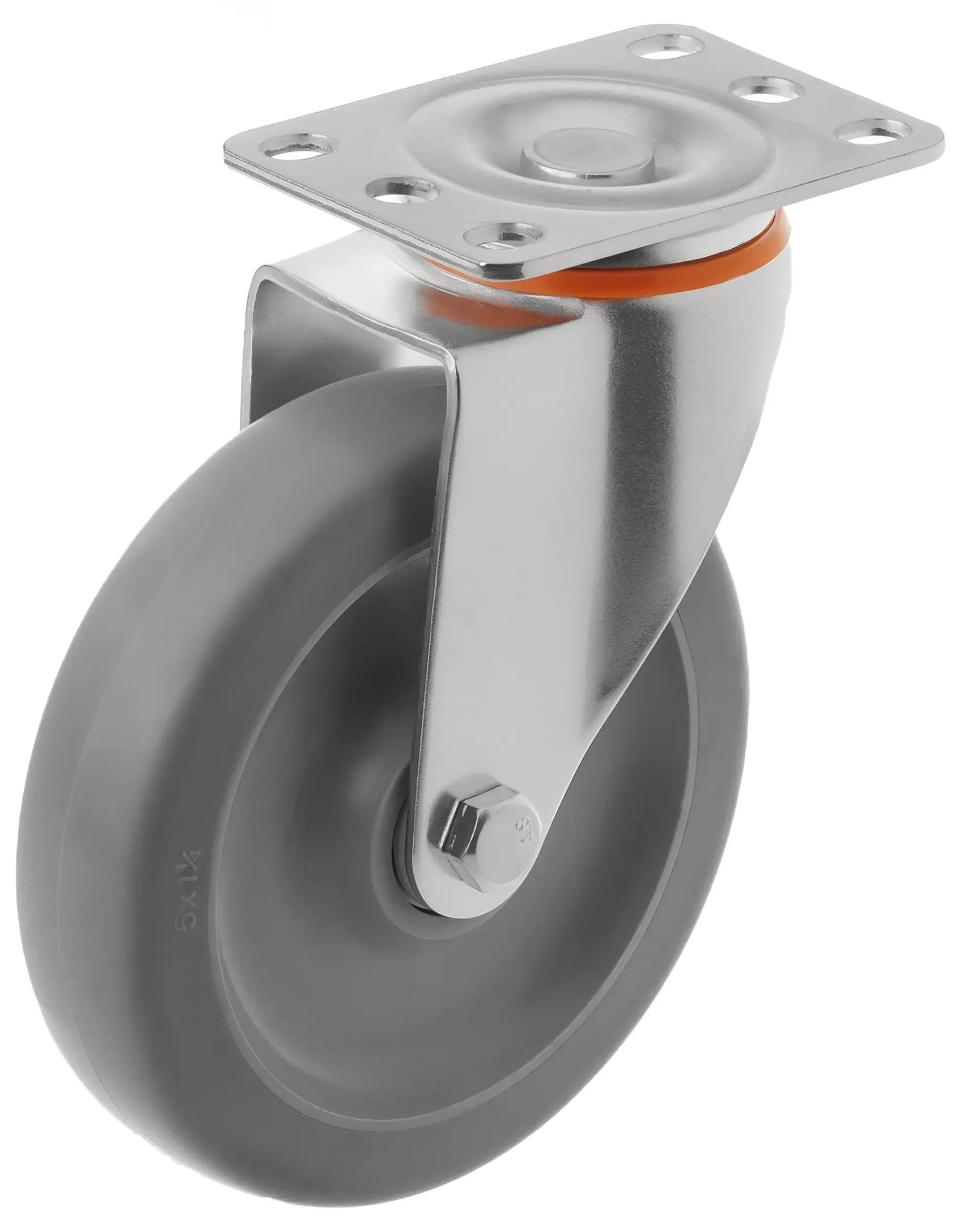 Аппаратное колесо из термопластичной резины 125 мм (поворотная площадка, серое, полипропиленовый обод, дв. шарикоподшипник) - 340125S