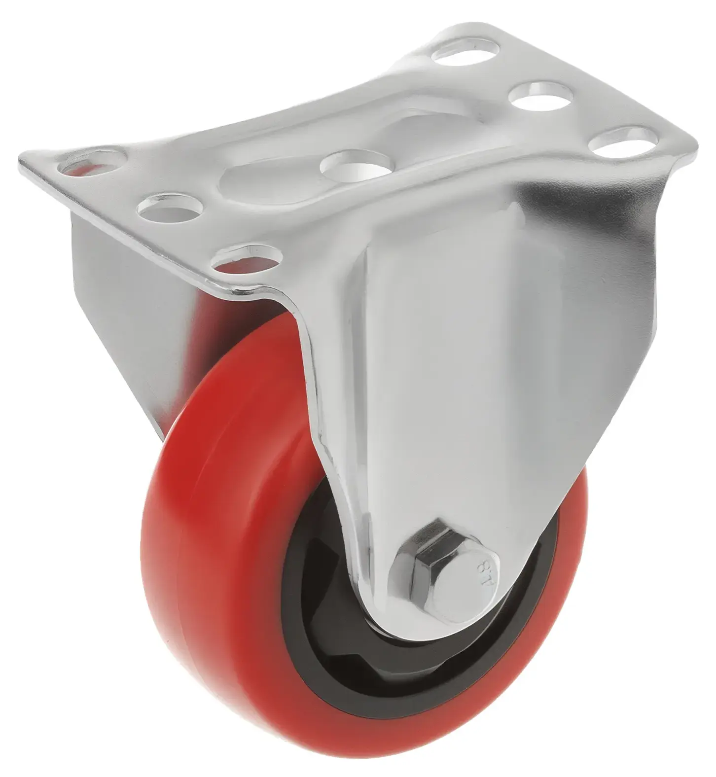 Полиуретановое красное колесо 75 мм (неповоротная площадка, двойной шарикоподшипник) - 33075F