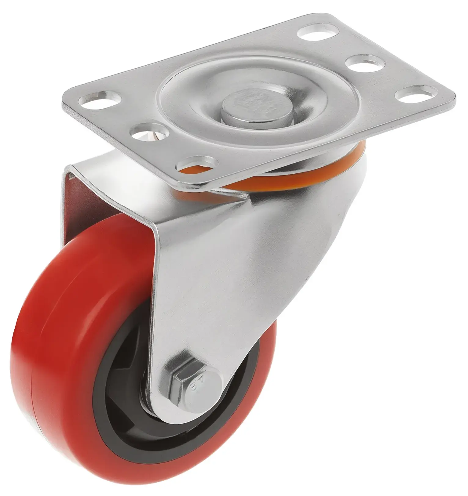 Полиуретановое красное колесо 75 мм (поворотная площадка, двойной шарикоподшипник) - 33075S
