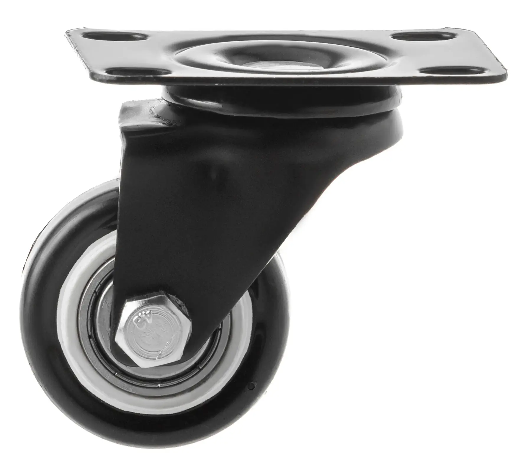 Мебельное черное колесо, диаметр 40 мм, поворотное, крепление площадка, шинка из поливинилхлорида, полипропиленовый обод, подшипник - SCz 20