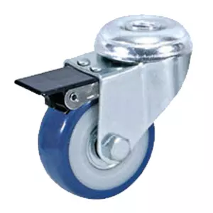 Мебельное синее колесо, диаметр 50мм, крепление под болт, тормоз, поливинилхлорид, полипропиленовый обод, подшипник - SChvb 25