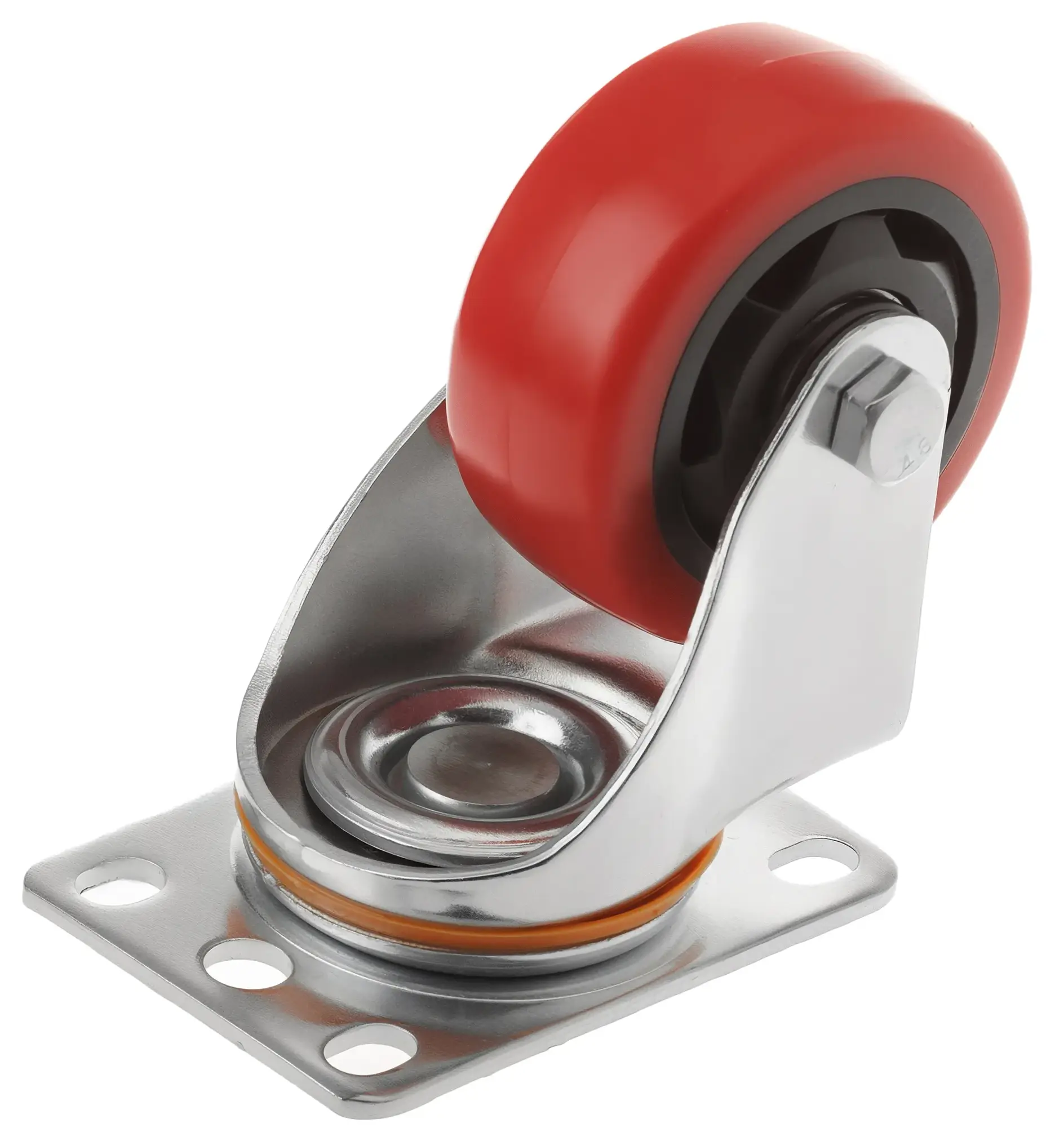 Полиуретановое красное колесо 75 мм (поворотная площадка, двойной шарикоподшипник) - 33075S