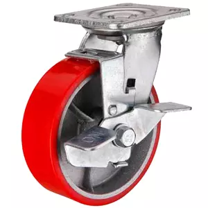 Большегрузное полиуретановое колесо 75 мм, ширина - 50 мм (поворотное, тормоз, площадка, роликоподшипник) - SCPB 931