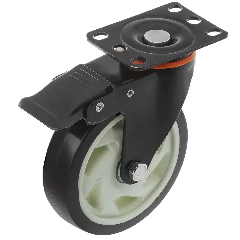 Полиуретановое черное колесо 125 мм (поворотное.площадка, тормоз, полипропиленовый обод, двойной шарикоподшипник) - 350125Sb
