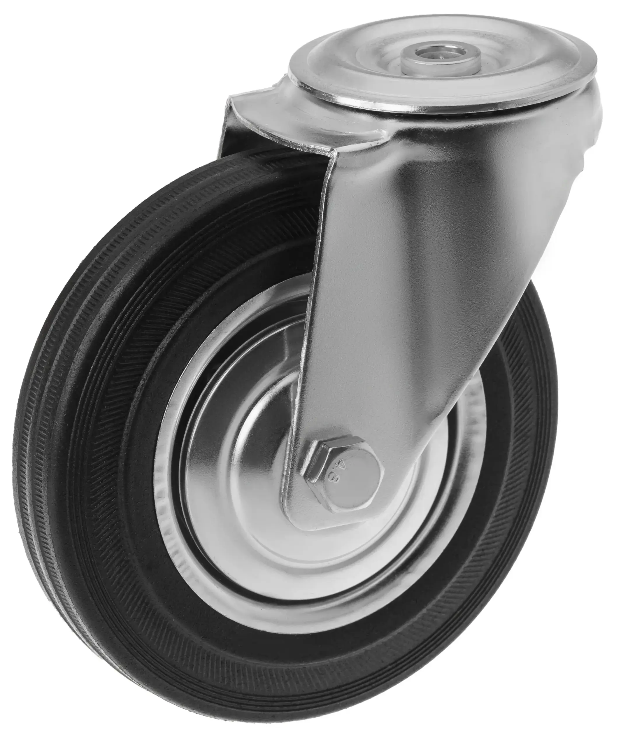 Промышленное колесо 160 мм (под болт 12 мм, поворотное, черная резина, роликоподшипник) - SCh 63 (12)