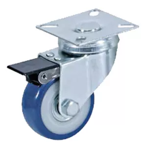 Мебельное синее колесо, диаметр 50мм, крепление площадка, тормоз, поливинилхлорид, полипропиленовый обод, подшипник - SCvb 25